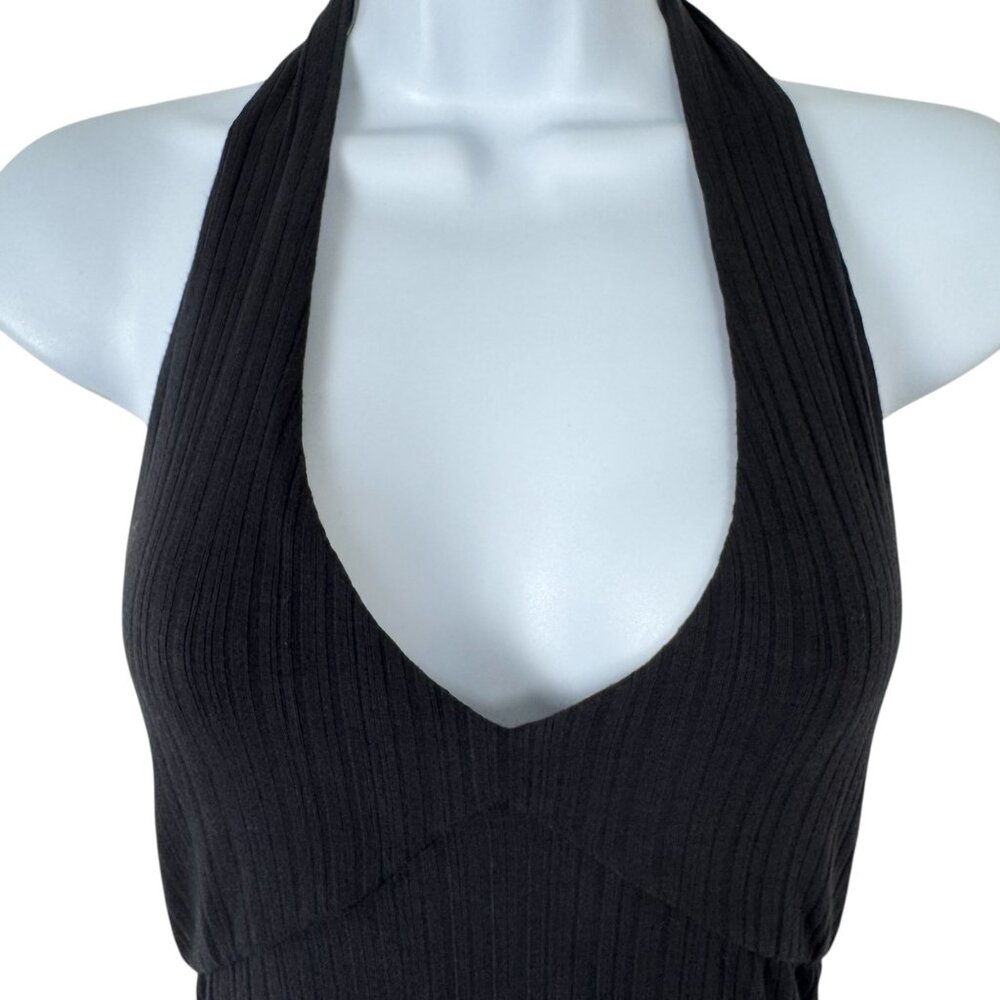 L*Space Black Bodycon Tie Halter Dress Size SM Maxi Ribbed Stretchy Casual LBD - Picture 4 of 12